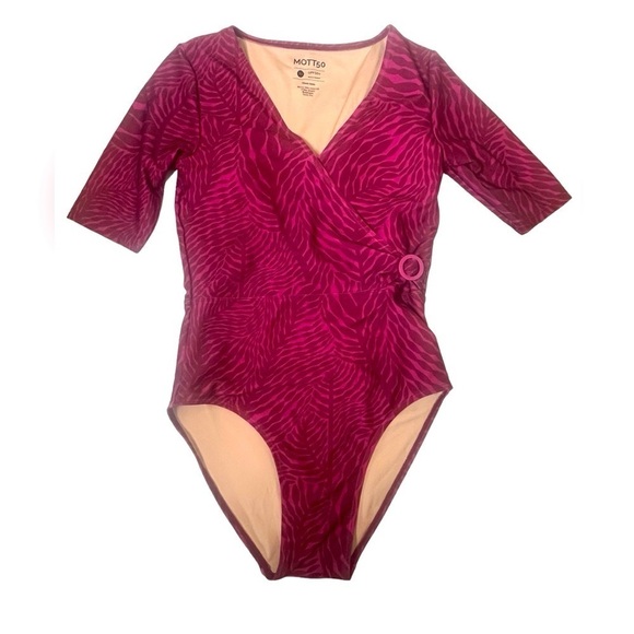 MOTT50 Ocean Imprint Natural Mia Elbow Sleeve Wrap One Piece Swimsuit‎ - Picture 2 of 5